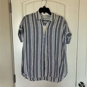 beachlunchlounge Women's Striped Linen blend Button Down Shirt Size Small